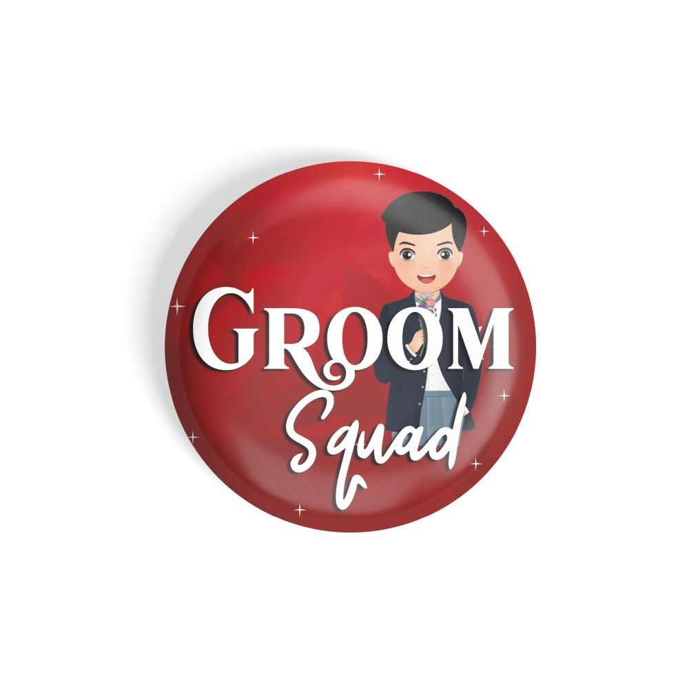 dhcrafts Round Fridge Magnet Red Color Groom Squad D3 Glossy Finish Design Pack of 1 (58 mm)